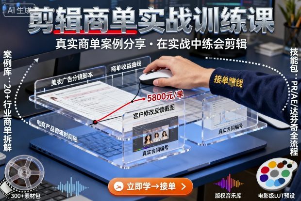 剪辑商单实战训练课，真实商单案例分享，在实战中练会剪辑白米粥资源网-汇集全网副业资源白米粥资源网