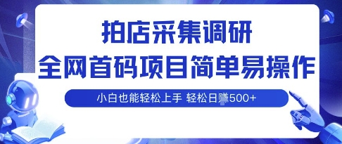 拍店采集调研，全网首码项目，简单易操作， 小白也能轻松上手，多账号操作，轻松日入5张【揭秘】白米粥资源网-汇集全网副业资源白米粥资源网