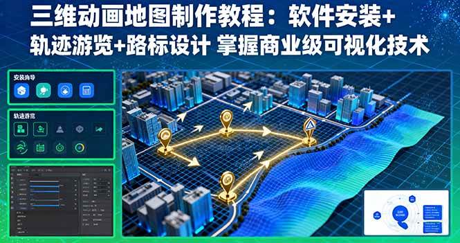 （16096期）三维动画地图制作教程：软件安装+轨迹游览+路标设计 掌握商业级可视化技术白米粥资源网-汇集全网副业资源白米粥资源网