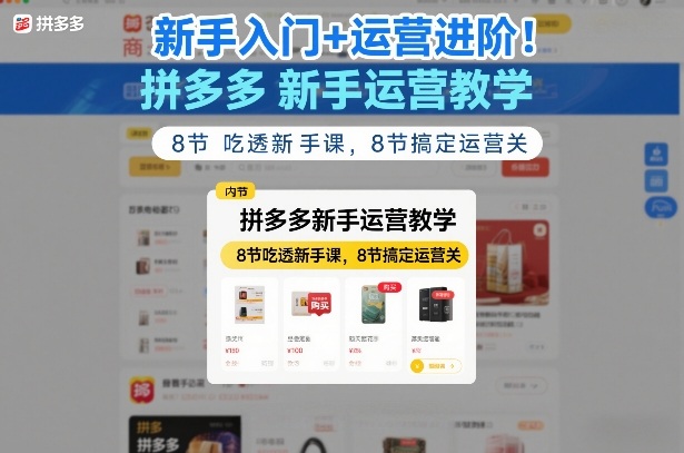 新手入门+运营进阶！拼多多新手运营教学，8节吃透新手课，8节搞定运营关白米粥资源网-汇集全网副业资源白米粥资源网