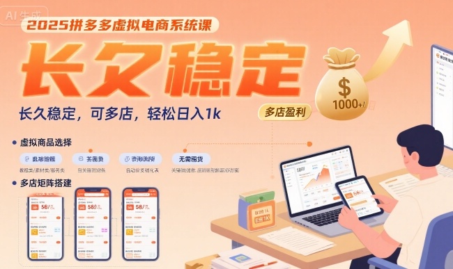 2025拼多多虚拟电商系统课，长久稳定，可多店，轻松日入1k白米粥资源网-汇集全网副业资源白米粥资源网
