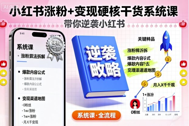小红书涨粉+变现硬核干货系统课，带你逆袭小红书白米粥资源网-汇集全网副业资源白米粥资源网