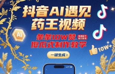抖音AI遇见药王视频，条条10W赞，快速起千粉万粉号，傻瓜式制作教学白米粥资源网-汇集全网副业资源白米粥资源网