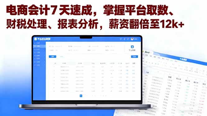 （16192期）电商会计7天速成，掌握平台取数、财税处理、报表分析，薪资翻倍至12k+白米粥资源网-汇集全网副业资源白米粥资源网