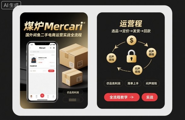 煤炉Mercari国外闲鱼二手电商运营实战全流程，仿品高利润，简单上手，闷声搞钱白米粥资源网-汇集全网副业资源白米粥资源网