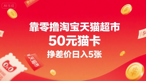 靠零撸淘宝天猫超市50元猫卡，挣差价日入5张白米粥资源网-汇集全网副业资源白米粥资源网