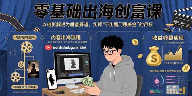 （15709期）零基础出海创富课：以电影解说为垂直赛道，实现不出国门赚美金的目标白米粥资源网-汇集全网副业资源白米粥资源网