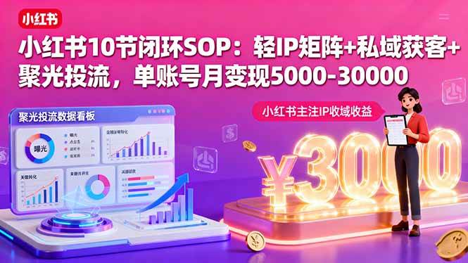 （16026期）小红书10节闭环SOP：轻IP矩阵+私域获客+聚光投流，单账号月变现5000-30000白米粥资源网-汇集全网副业资源白米粥资源网