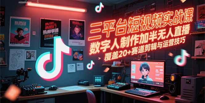 （15265期）三平台短视频实战课，数字人制作加半无人直播，覆盖20+赛道剪辑与运营技巧白米粥资源网-汇集全网副业资源白米粥资源网