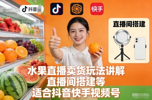 水果直播卖货玩法讲解、直播间搭建等，适合抖音快手视频号白米粥资源网-汇集全网副业资源白米粥资源网