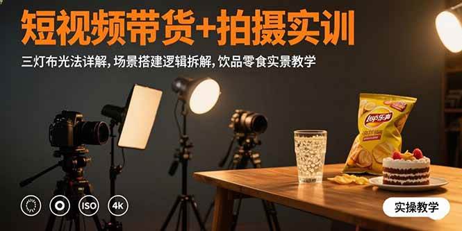 （15540期）短视频带货+拍摄实训：三灯布光法详解,场景搭建逻辑拆解,饮品零食实景教学白米粥资源网-汇集全网副业资源白米粥资源网