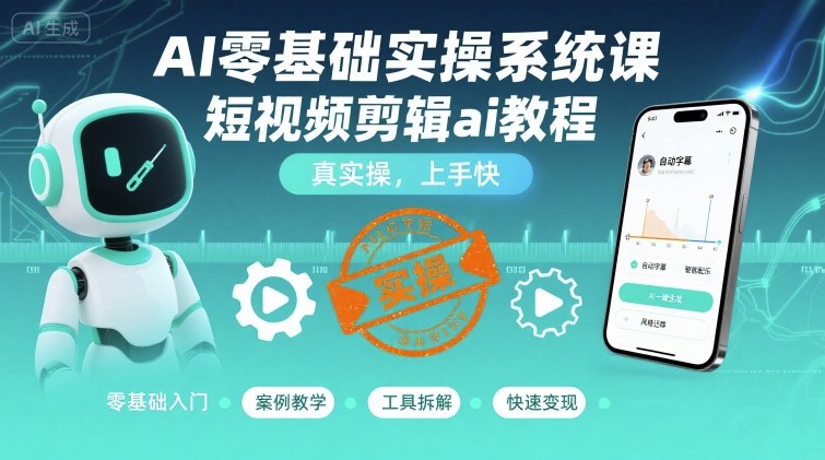 AI零基础实操系统课，短视频剪辑ai教程，真实操，上手快白米粥资源网-汇集全网副业资源白米粥资源网