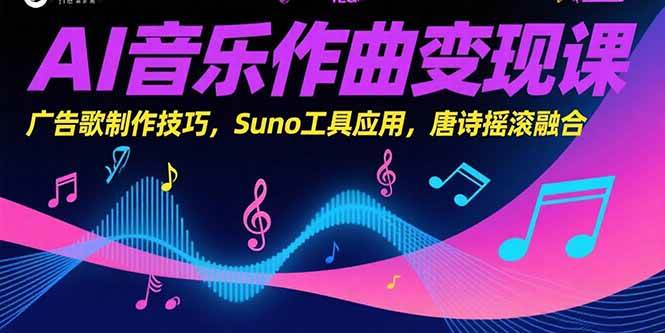 （15370期）AI音乐作曲变现课，广告歌制作技巧，Suno工具应用，唐诗摇滚融合白米粥资源网-汇集全网副业资源白米粥资源网