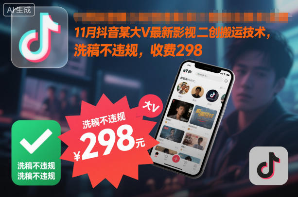 11月抖音某大V最新影视二创搬运技术，洗稿不违规，收费298白米粥资源网-汇集全网副业资源白米粥资源网