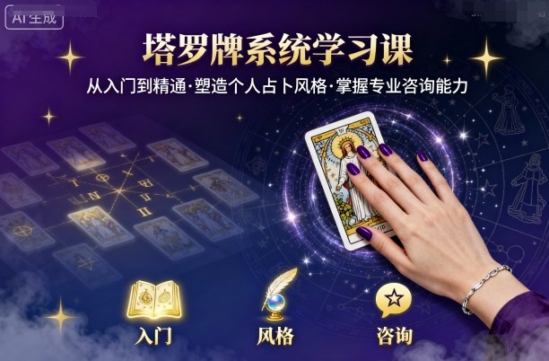 塔罗牌系统学习课，助你从入门到精通，塑造个人占卜风格，掌握专业咨询能力白米粥资源网-汇集全网副业资源白米粥资源网