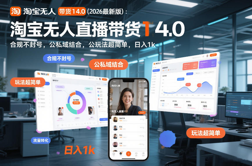 淘宝无人直播带货14.0（2026最新版）：合规不封号，公私域结合，玩法超简单，日入1k+【揭秘】白米粥资源网-汇集全网副业资源白米粥资源网