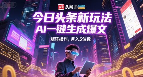今日头条新玩法，AI一键生成爆文，矩阵操作，月入5位数白米粥资源网-汇集全网副业资源白米粥资源网