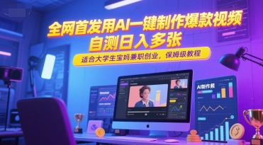 全网首发用AI一键制作爆款视频，自测日入多张，适合大学生宝妈兼职创业，保姆级教程白米粥资源网-汇集全网副业资源白米粥资源网