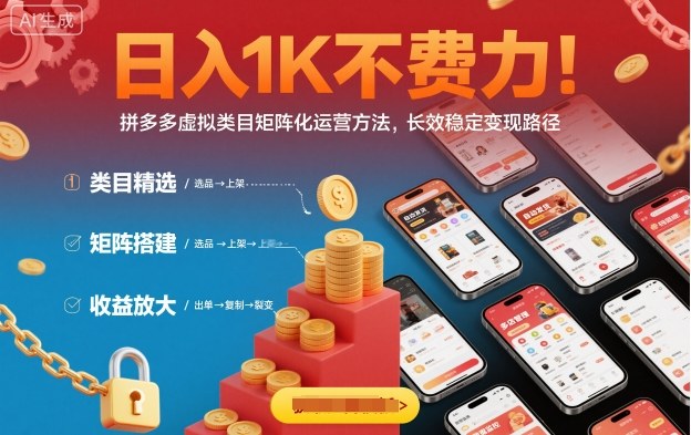 日入1K不费力！拼多多虚拟类目矩阵化运营方法，长效稳定变现路径白米粥资源网-汇集全网副业资源白米粥资源网