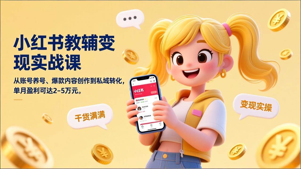 （17334期）小红书教辅变现实战课，从账号养号、爆款内容创作到私域转化，单月盈利可达2-5万元白米粥资源网-汇集全网副业资源白米粥资源网