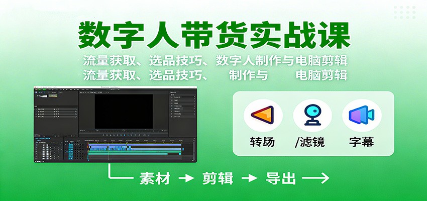 数字人变现实战课:流量获取、选品技巧、数字人制作与电脑剪辑白米粥资源网-汇集全网副业资源白米粥资源网