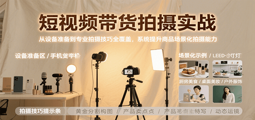短视频带货拍摄实战，从设备准备到专业拍摄技巧全覆盖，系统提升商品场景化拍摄能力白米粥资源网-汇集全网副业资源白米粥资源网