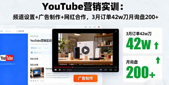 (16107期)YouTube营销实训:频道设置+广告制作+网红合作,3月订单42w刀月询盘200+白米粥资源网-汇集全网副业资源白米粥资源网