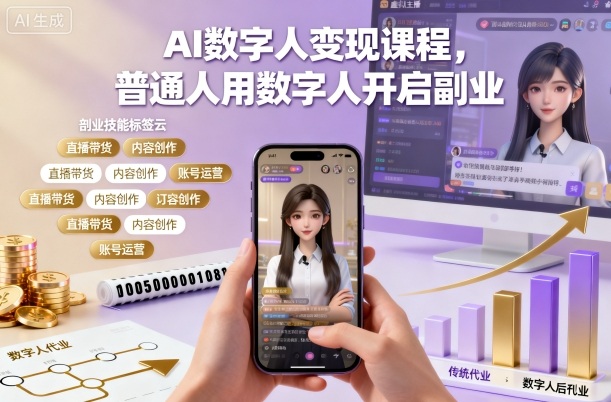 AI数字人变现课程,普通人用数字人开启副业白米粥资源网-汇集全网副业资源白米粥资源网