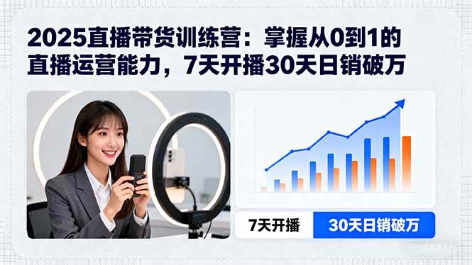 （15989期）2025直播带货训练营：掌握从0到1的直播运营能力，7天开播30天日销破万白米粥资源网-汇集全网副业资源白米粥资源网