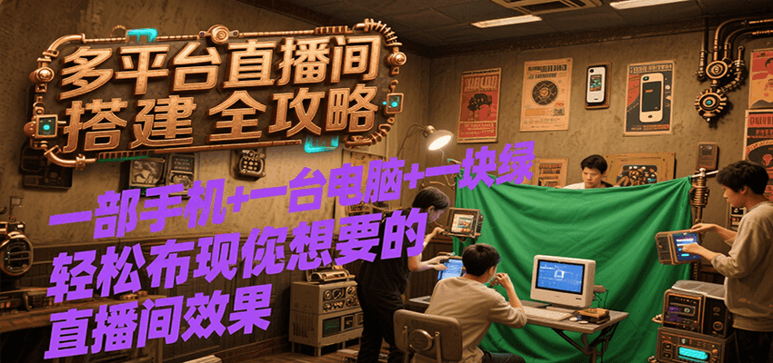 多平台直播间搭建全攻略，一部手机+一台电脑+一块绿布轻松实现你想要的直播间效果白米粥资源网-汇集全网副业资源白米粥资源网