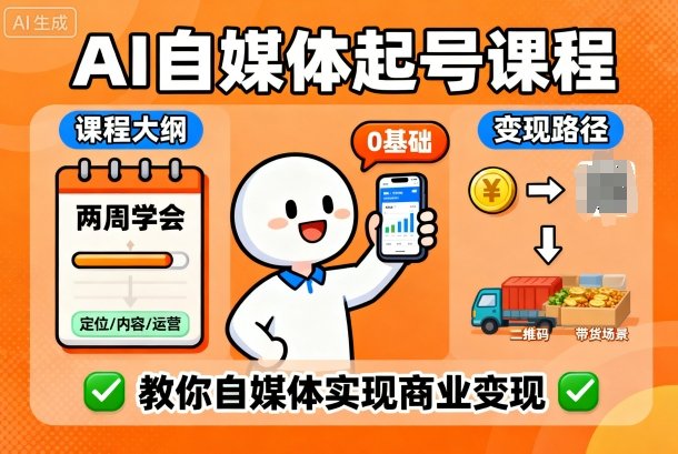 AI自媒体起号课程，0基础小白两周学会，教你自媒体实现商业变现白米粥资源网-汇集全网副业资源白米粥资源网