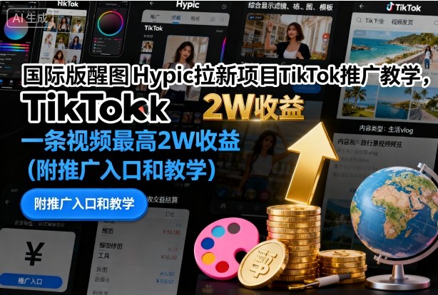 国际版醒图Hypic拉新项目TikTok推广教学,一条视频最高2W收益(附推广入口和教学)白米粥资源网-汇集全网副业资源白米粥资源网