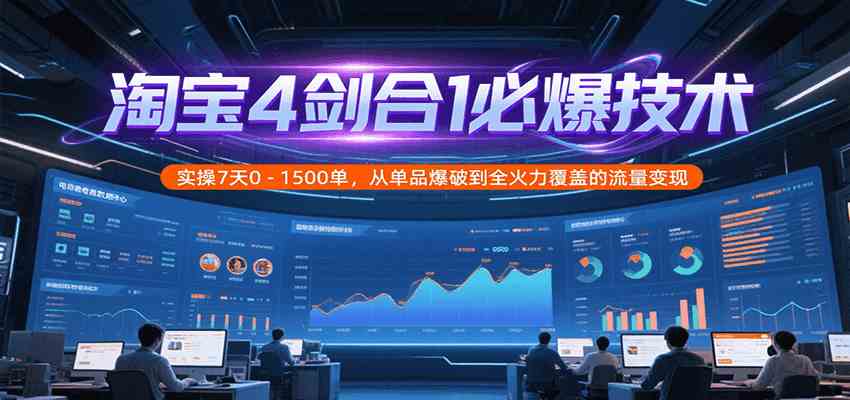 淘宝4剑合1必爆技术，实操7天0-1500单，从单品爆破到全火力覆盖的流量变现白米粥资源网-汇集全网副业资源白米粥资源网