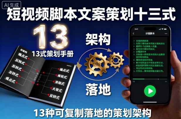 短视频脚本文案策划十三式，13种可复制落地的策划架构白米粥资源网-汇集全网副业资源白米粥资源网