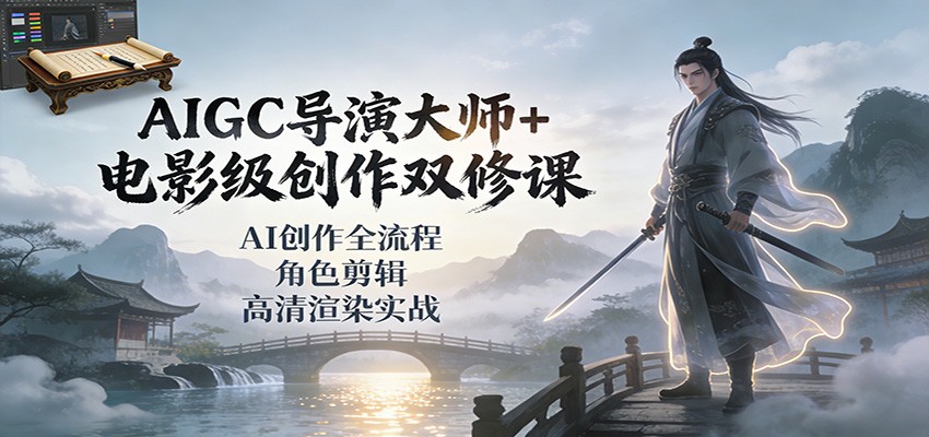 AIGC导演大师+电影级创作双修课：AI创作全流程、角色剪辑、高清渲染实战白米粥资源网-汇集全网副业资源白米粥资源网