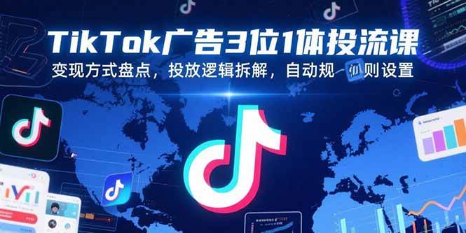 （15460期）TikTok广告3位1体投流课，变现方式盘点，投放逻辑拆解，自动规则设置白米粥资源网-汇集全网副业资源白米粥资源网