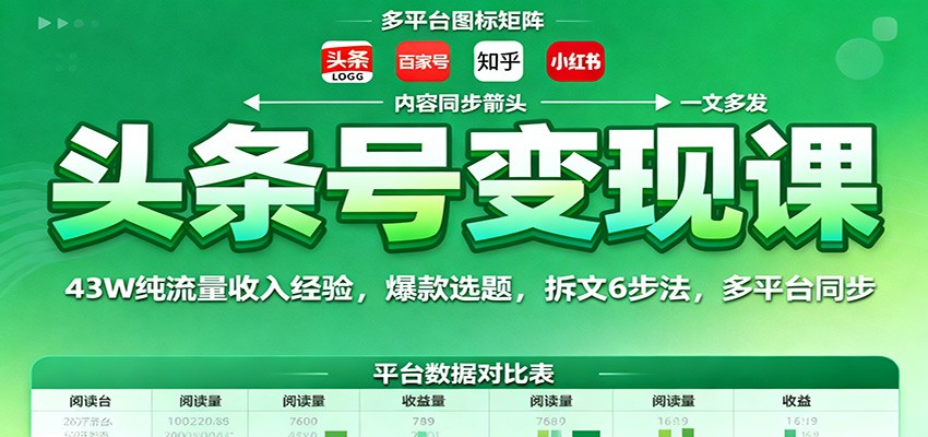 头条号变现课:43W纯流量收入经验,爆款选题,拆文6步法,多平台同步白米粥资源网-汇集全网副业资源白米粥资源网