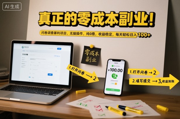 真正的零成本副业！问卷调查暴利项目，无脑操作，纯0撸，收益稳定，每天轻松日入100+【揭秘】白米粥资源网-汇集全网副业资源白米粥资源网