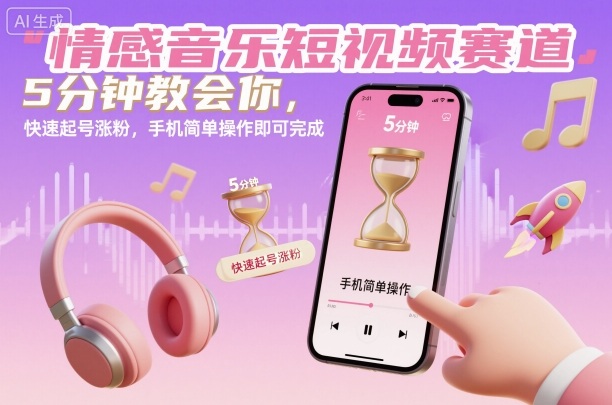 情感音乐短视频赛道，5分钟教会你，快速起号涨粉，手机简单操作即可完成白米粥资源网-汇集全网副业资源白米粥资源网