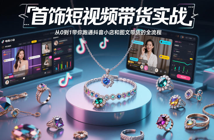 首饰短视频带货实战，从0到1带你跑通抖音小店和图文带货的全流程白米粥资源网-汇集全网副业资源白米粥资源网