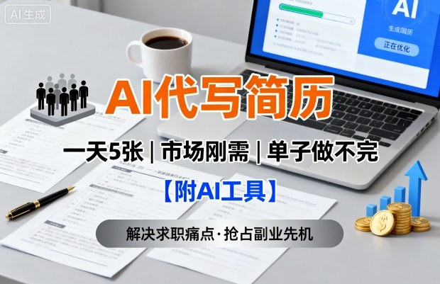 AI代写简历，一天5张，今年找工作难，市场刚需，单子做不完【附AI工具】白米粥资源网-汇集全网副业资源白米粥资源网
