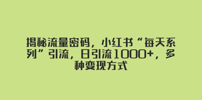 揭秘流量密码，小红书“每天系列”引流，日引流1000 ，多种变现方式白米粥资源网-汇集全网副业资源白米粥资源网