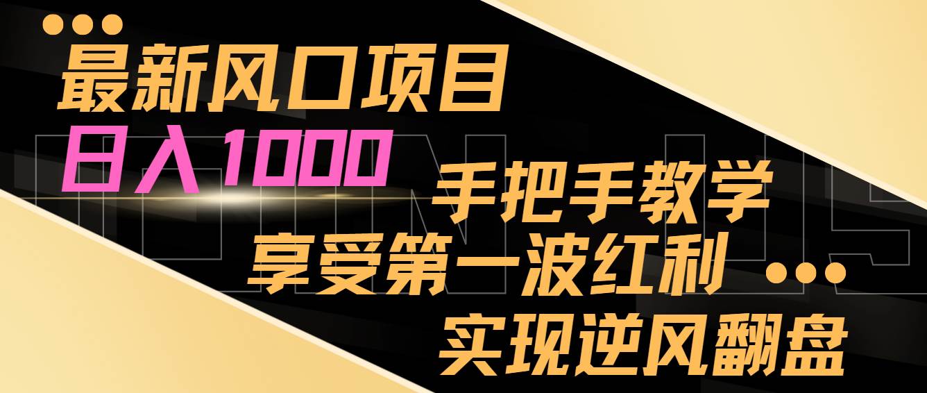 最新风口项目，日入过千，抓住当下风口，享受第一波红利，实现逆风翻盘白米粥资源网-汇集全网副业资源白米粥资源网