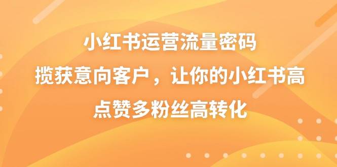 小红书运营流量密码，揽获意向客户，让你的小红书高点赞多粉丝高转化白米粥资源网-汇集全网副业资源白米粥资源网