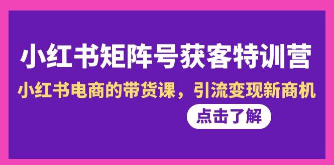 小红书-矩阵号获客特训营-第10期，小红书电商的带货课，引流变现新商机白米粥资源网-汇集全网副业资源白米粥资源网
