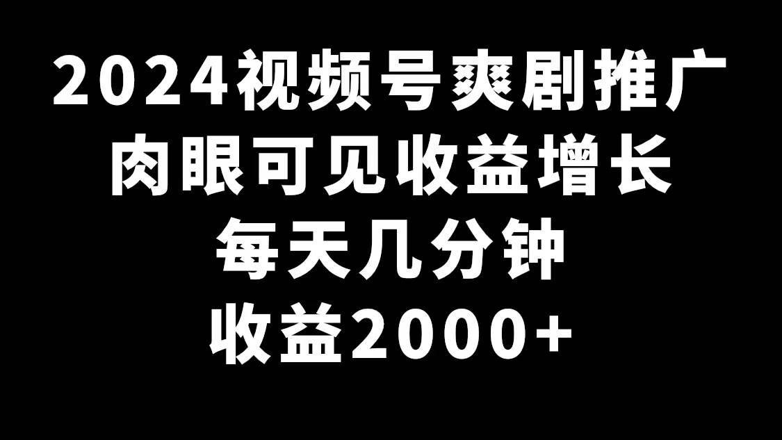 2024视频号爽剧推广，肉眼可见的收益增长，每天几分钟收益2000+白米粥资源网-汇集全网副业资源白米粥资源网